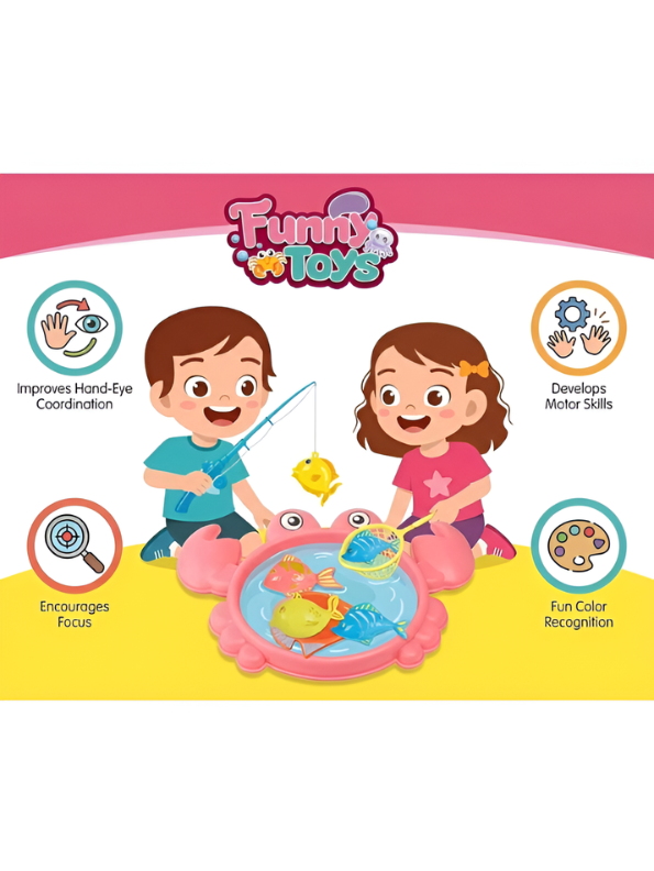 Magnetic Fishing Toy Game Set for Kids – Pink 11-Piece Toddler Bath & Pool Play Set with 8 Large Floating Fish, Crab Pond, Extendable Fishing Pole & Net – Educational Water Sensory Learning Toy for Boys and Girls MD2819