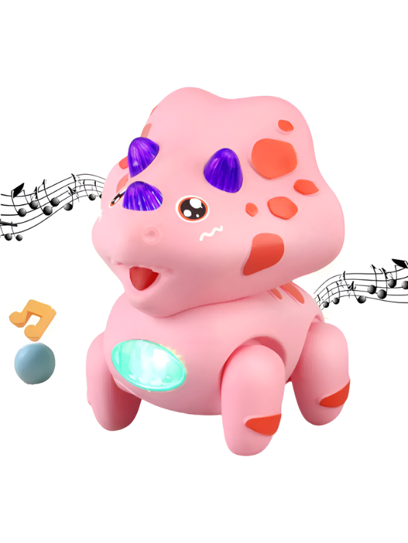 Electric Walking Triceratops Toy for Babies – Pink Musical Crawling Dinosaur with LED Lights, Pull String Action, Early Educational Sensory Toy for Infants and Toddlers TV4682