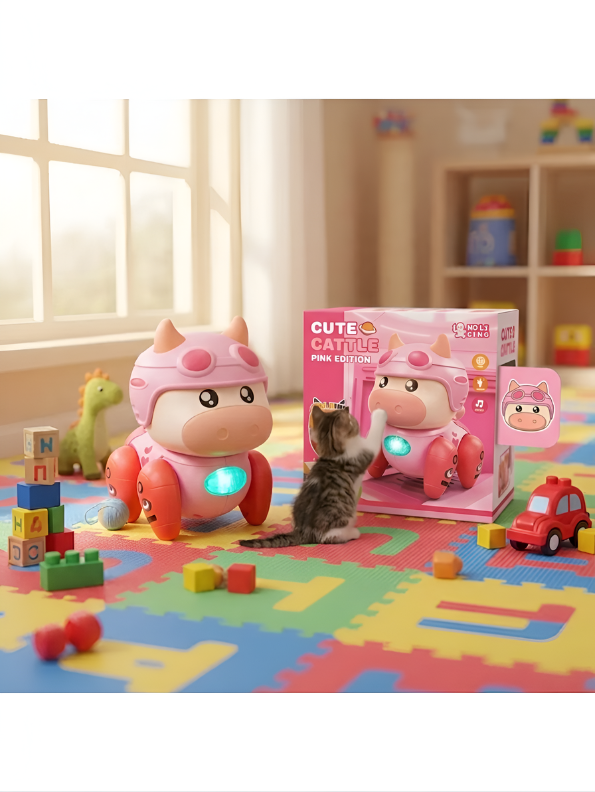 Interactive Musical Walking Cow Toy for Toddlers – Pink Electronic Dancing Baby Cow with LED Lights and Sound | Educational Robotic Animal Toy for Boys and Girls (Ages 3+) TV4667