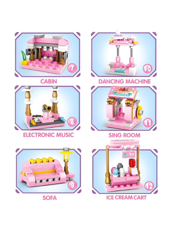 Pink Ice Cream Truck Building Blocks Set – 623+ Piece 3-in-1 City Food Van Construction Toy for Girls, Creative Educational Pretend Play Gift for Kids Ages 6+ MD2531