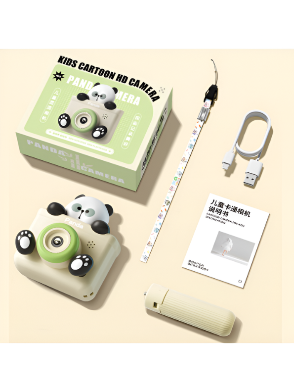 Cartoon Panda Digital Camera - 2000W HD Dual Lens Toy Camera with Tripod, Lanyard, and Mini Games TV3859