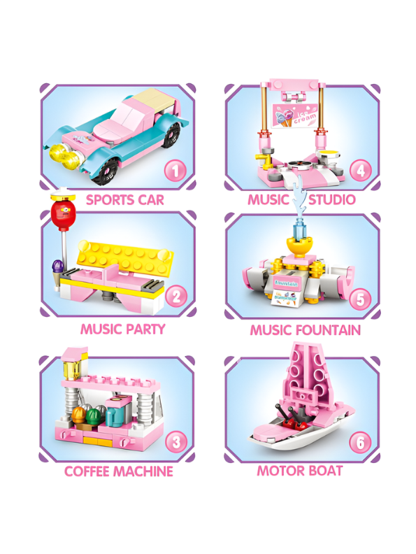 Pink Ice Cream Truck Building Blocks Set – 623+ Piece 3-in-1 City Food Van Construction Toy for Girls, Creative Educational Pretend Play Gift for Kids Ages 6+ MD2531