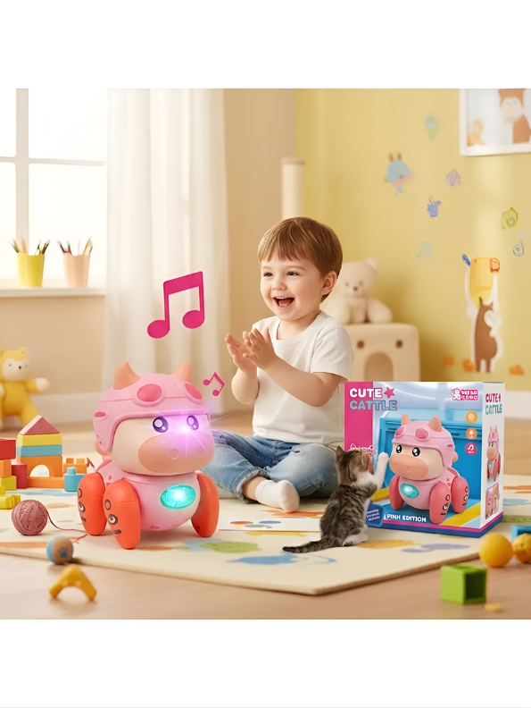 Interactive Musical Walking Cow Toy for Toddlers – Pink Electronic Dancing Baby Cow with LED Lights and Sound | Educational Robotic Animal Toy for Boys and Girls (Ages 3+) TV4667