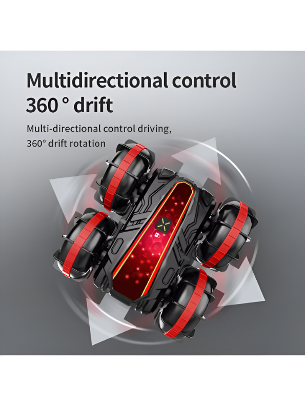 2-in-1 Amphibious RC Stunt Car with Gesture Control – Red All-Terrain Remote Control Vehicle for Land & Water Adventures TV2584