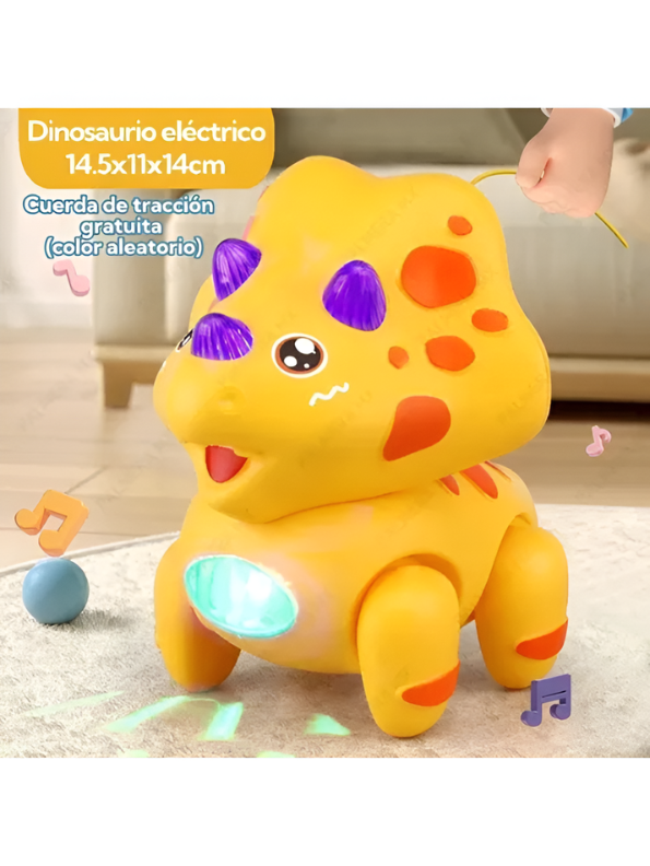 Electric Walking Triceratops Toy for Babies – Yellow Musical Crawling Dinosaur with LED Lights, Pull String Action, Early Educational Sensory Toy for Infants and Toddlers TV4682