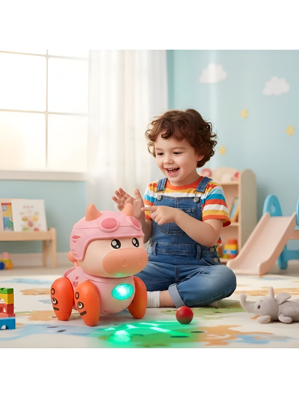 Interactive Musical Walking Cow Toy for Toddlers – Pink Electronic Dancing Baby Cow with LED Lights and Sound | Educational Robotic Animal Toy for Boys and Girls (Ages 3+) TV4667