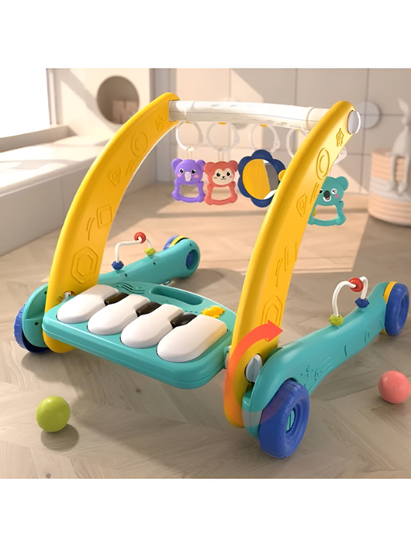 2-in-1 Baby Musical Play Gym & Activity Walker – Sit-to-Stand Learning Center with Interactive Piano, Soft Padded Play Mat, and Hanging Sensory Toys for Infants & Toddlers MD1536