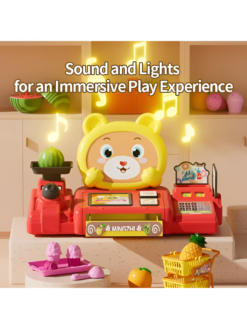 49-Piece Kids Supermarket Cash Register Toy Set with Lights & Sound – Interactive Pretend Play Grocery Store with Shopping Cart, Scanner, and Realistic Play Food TV5784