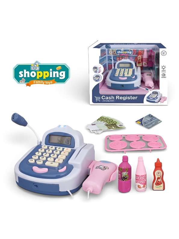 Cash Register Toy Set with Lights and Sounds, Pretend Play Supermarket Checkout Toy with Accessories and Credit Card, Educational STEM Role-Playing Learning Toy for Toddlers TV224