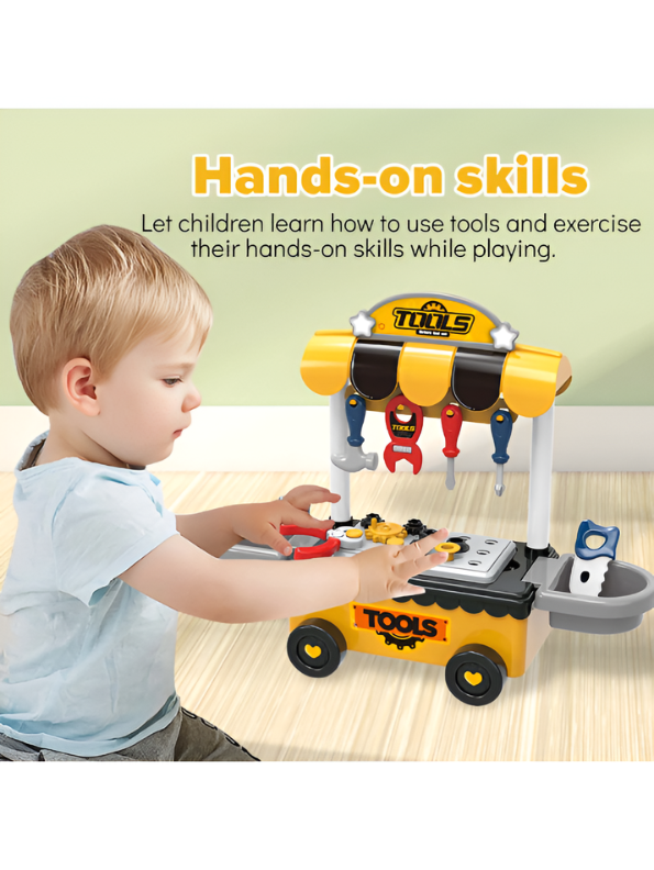 Qear Tools a Master 3-in-1 Kids Workbench Toy Set – Mobile STEM Construction Workshop with Tools, Gears & Accessories for Toddlers and Kids MD2002