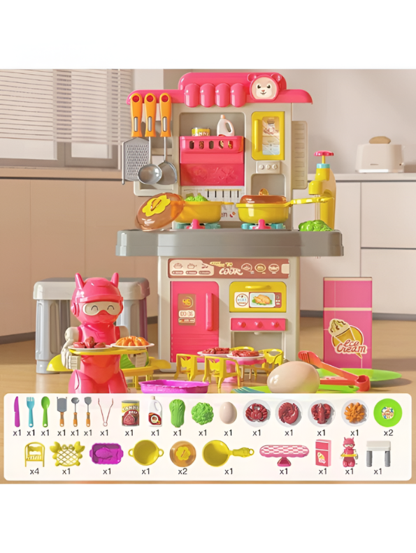 44-Piece Kids Kitchen Playset with Realistic Sound & Light, Water Circulation Sink, and Food-Serving Robot – Pretend Play Toy for Toddlers Ages 3+ TV5783