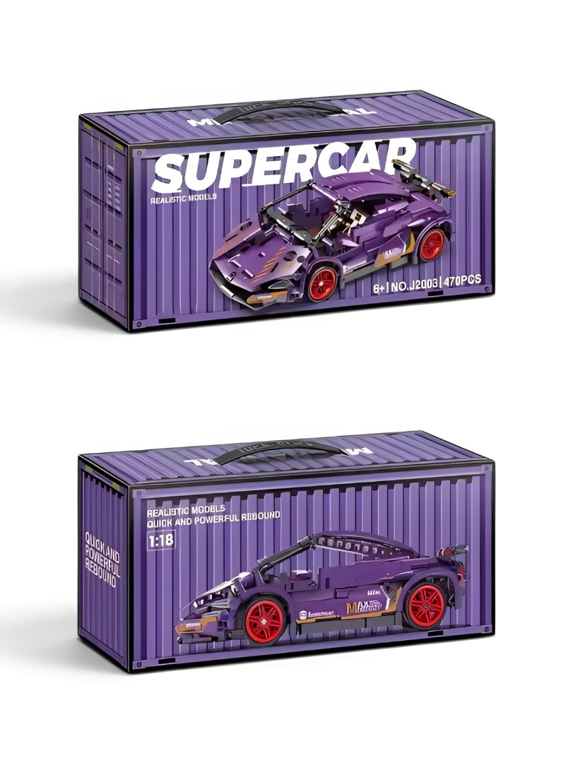 Mechanical Supercar Building Block Set – 1:18 Scale Purple Pull-Back Racing Car Toy with Scissor Doors & Rotating Steering Wheel – Creative STEM Kit for Kids Ages 6+ TV6044