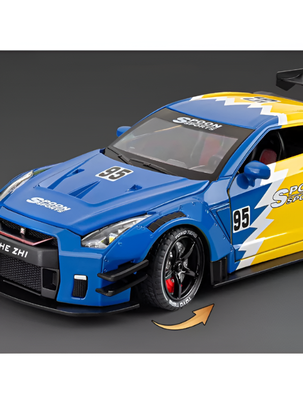 Nissan GTR Alloy Model DiecastCar – 1:24 Scale Interactive Toy with Light, Sound, and Water Spray Effects Collectible Racing Car TV5267