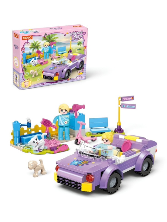 Merry Days Girl's Building Block Set 4549 – 190 Pcs Purple Convertible Car & Pet Grooming Station Play Kit – Educational Construction Toy for Girls Ages 6+ TV5967
