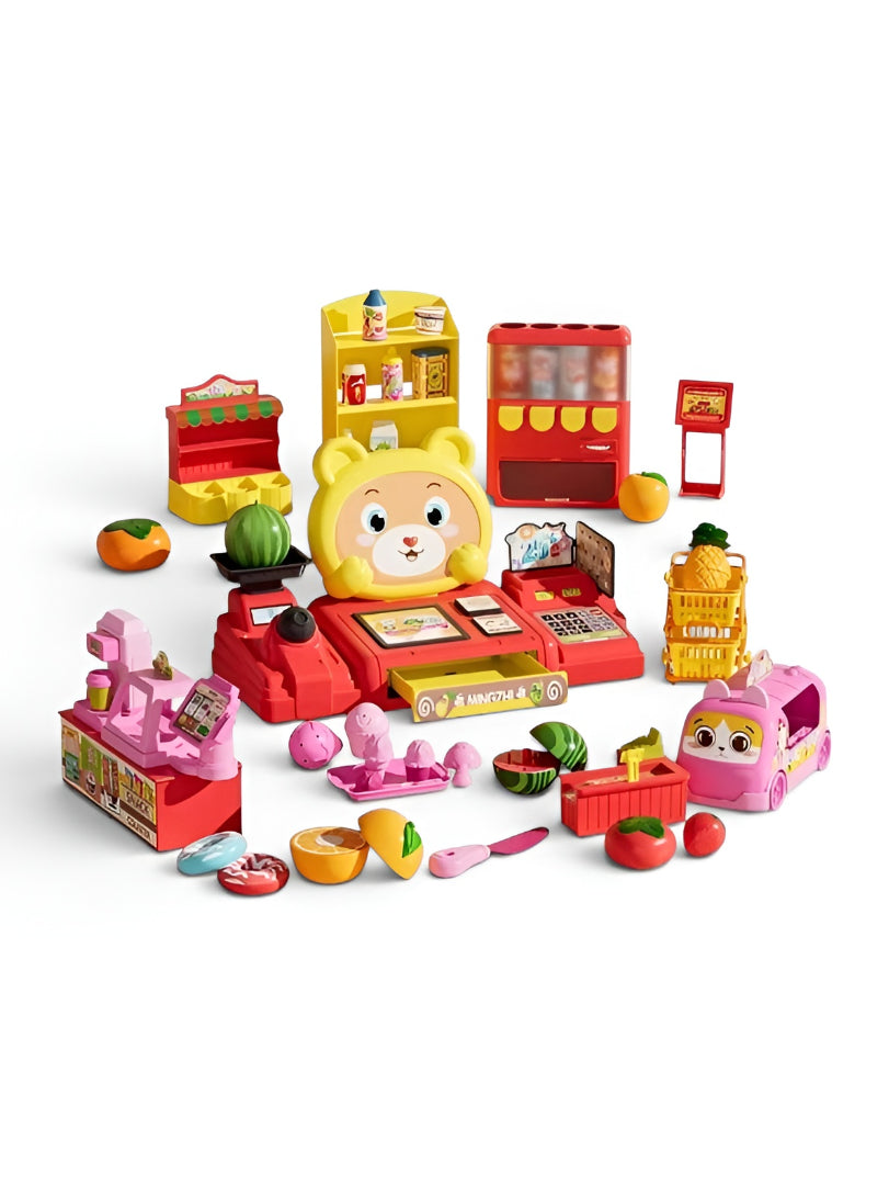 49-Piece Kids Supermarket Cash Register Toy Set with Lights & Sound – Interactive Pretend Play Grocery Store with Shopping Cart, Scanner, and Realistic Play Food TV5784