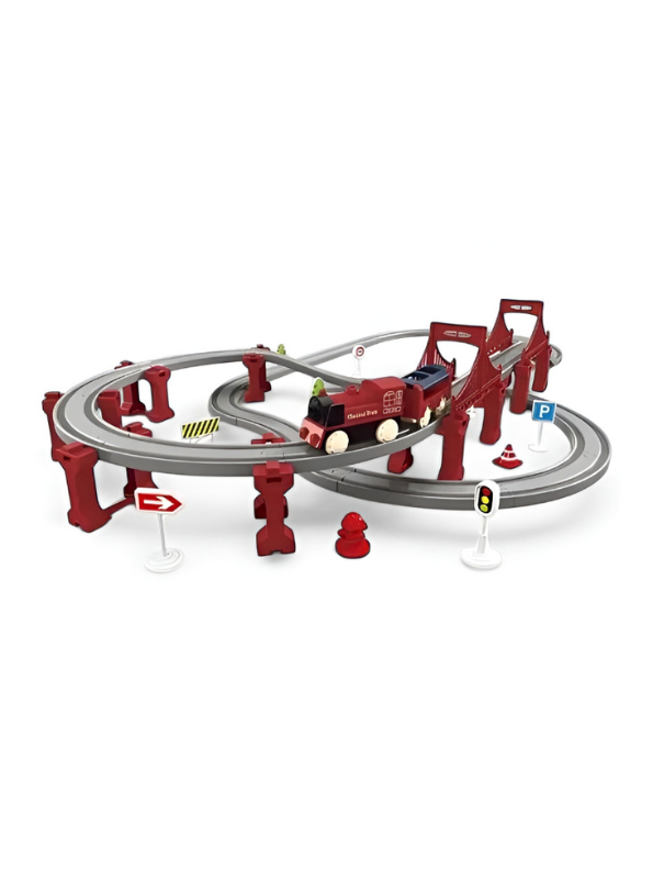 Mini Train Track Play Set for Kids – Educational Rail Road Toy with Bridge, Locomotive, and Traffic Accessories – Interactive Steam Train Building Kit for Toddlers TV5163