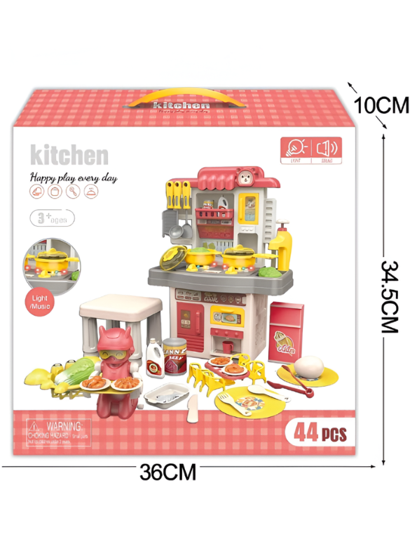 44-Piece Kids Kitchen Playset with Realistic Sound & Light, Water Circulation Sink, and Food-Serving Robot – Pretend Play Toy for Toddlers Ages 3+ TV5783