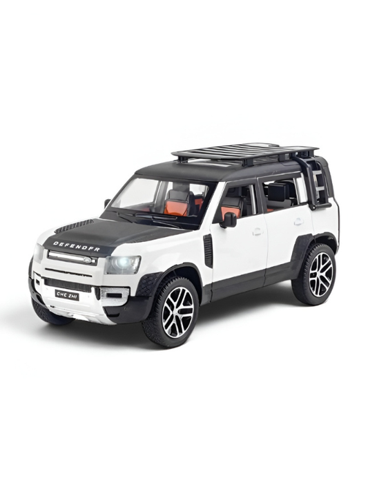 Land Rover Defender Toy Car - White 1/24 Scale Die-Cast Metal Off-Road SUV Model – Realistic Miniature Vehicle for Kids and Adult Collectors LMI15617