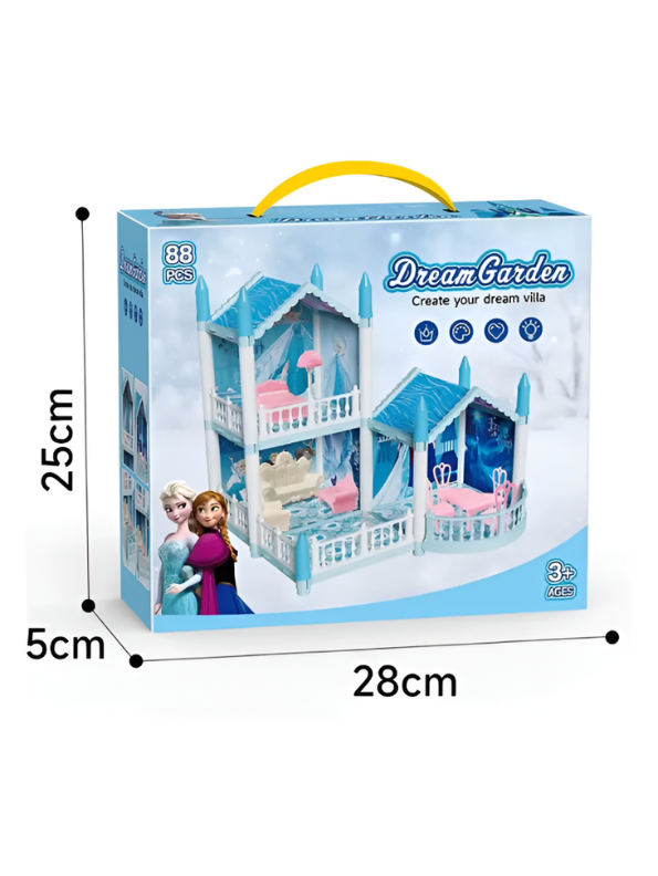 DreamGarden Frozen-Themed DIY Dollhouse Villa - Ice Castle Play Set with Furniture, Mini Doll, and LED Lights for Kids Ages 3+ TV5681