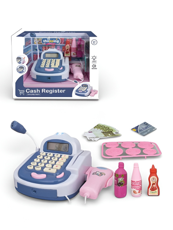 Cash Register Toy Set with Lights and Sounds, Pretend Play Supermarket Checkout Toy with Accessories and Credit Card, Educational STEM Role-Playing Learning Toy for Toddlers TV224