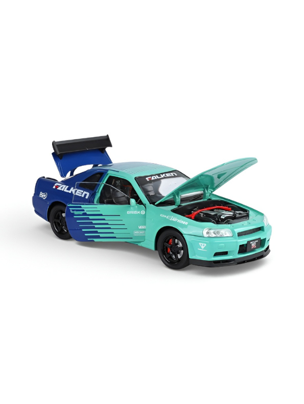 Nissan Skyline GT-R R34 Alloy Diecast Model Car - 1:32 Openable Doors, Hood & Trunk - JDM Collectible Toy Vehicle with Detailed Interior TV5806