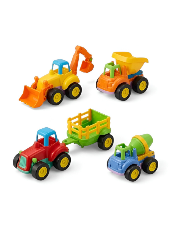 Mini Construction & Farm Vehicle Playset – 4-Piece Durable Plastic Engineering Trucks for Toddlers | Early Development Toy Set, Multicolored MD208