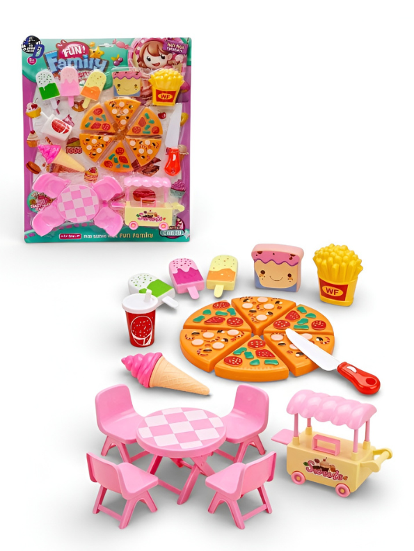 3-in-1 Pretend Play Fast Food & Dessert Playset for Toddlers – Pizza, Sweets & Picnic Table Toy Kitchen Roleplay for Girls & Boys TV1495