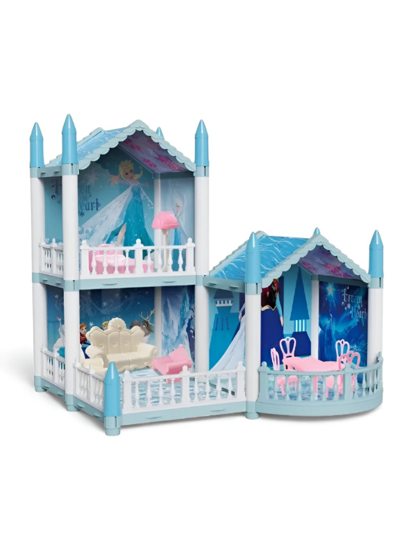 DreamGarden Frozen-Themed DIY Dollhouse Villa - Ice Castle Play Set with Furniture, Mini Doll, and LED Lights for Kids Ages 3+ TV5681
