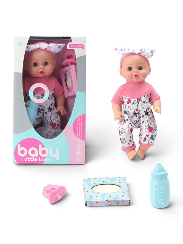 Baby Little Loves Interactive Baby Doll Set with Accessories – Includes Feeding Bottle, Pacifier, and Hairband – 29.5cm Lifelike Toy Doll for Kids TV4181