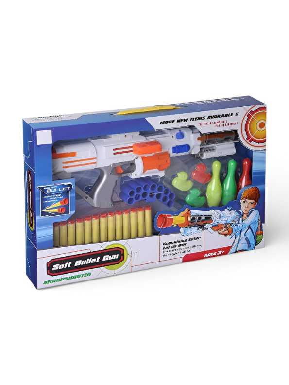 Sharpshooter Kids’ Soft Bullet Toy Blaster Set – Rotating Barrel Dart Gun with 14 Foam Darts & Target Practice Accessories for Safe Indoor & Outdoor Play TV1258