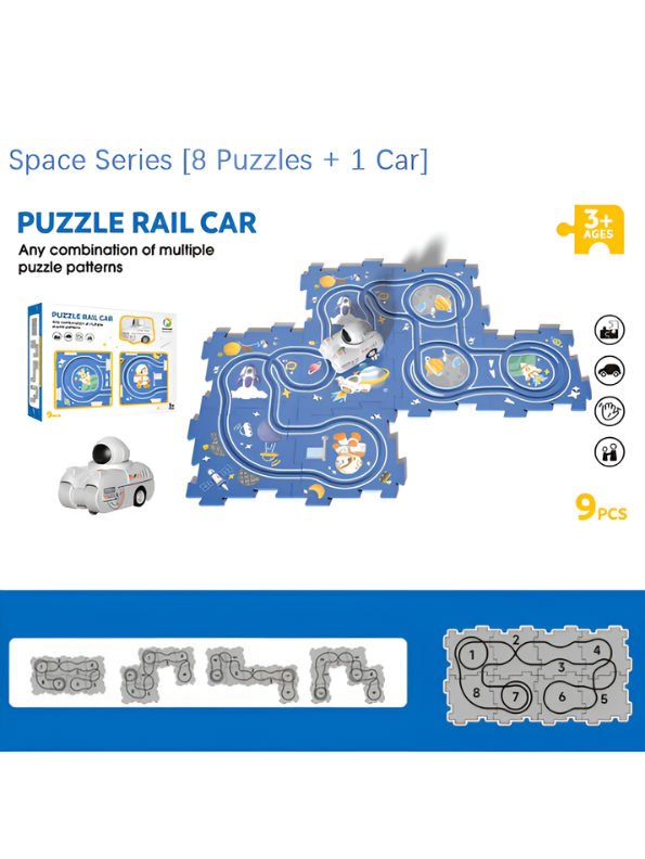 9-Piece DIY Space Adventure Puzzle Track Play Set with Battery-Operated Astronaut Car – Interchangeable Rail System, Educational STEM Toy for Toddlers & Kids TV4092