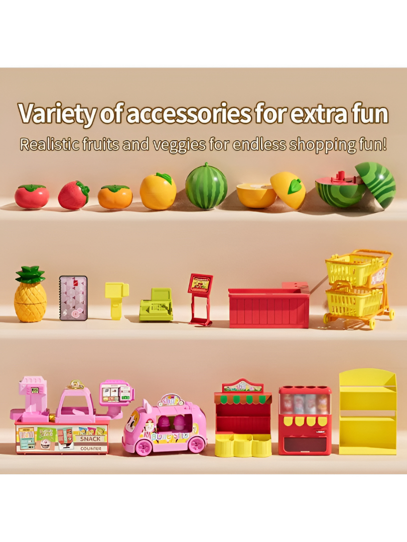 49-Piece Kids Supermarket Cash Register Toy Set with Lights & Sound – Interactive Pretend Play Grocery Store with Shopping Cart, Scanner, and Realistic Play Food TV5784