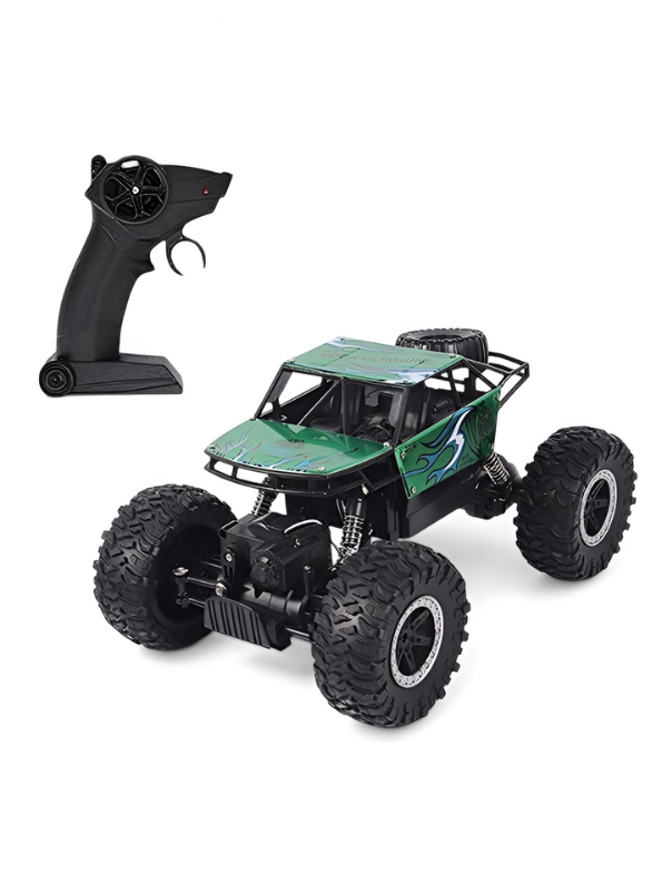 Remote Control Rock Crawler 4WD RC Monster Truck – High-Torque Motor, Durable Alloy Body, All-Terrain Rubber Tires, Off-Road Climbing Vehicle (Green Flame Edition) TV1085