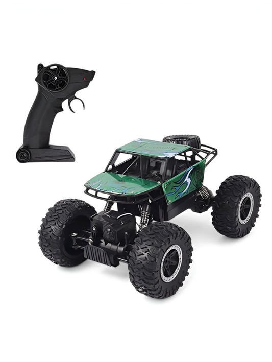 Remote Control Rock Crawler 4WD RC Monster Truck – High-Torque Motor, Durable Alloy Body, All-Terrain Rubber Tires, Off-Road Climbing Vehicle (Green Flame Edition) TV1085