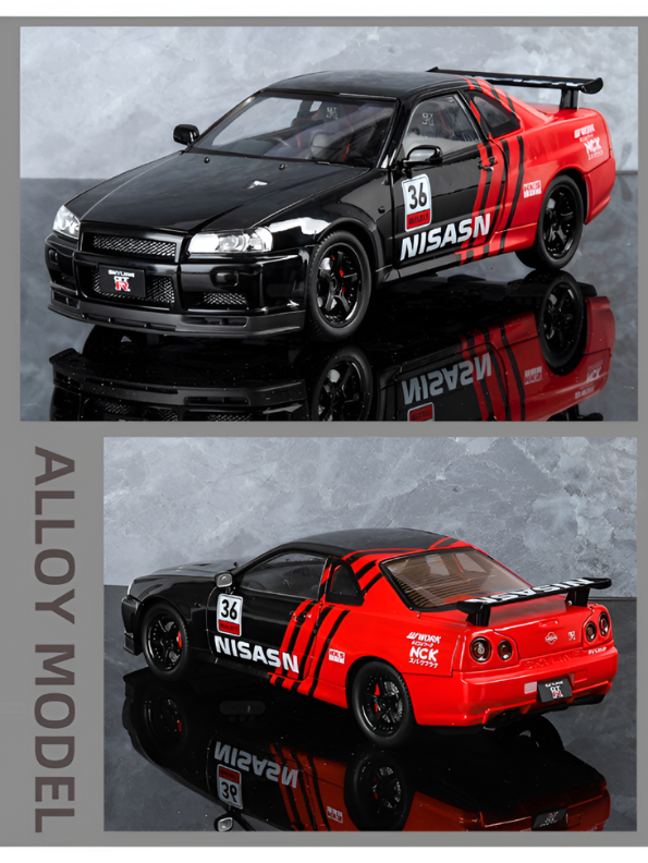 Nissan Skyline GT-R R34 Alloy Diecast Model Car - 1:32 Openable Doors, Hood & Trunk - JDM Collectible Toy Vehicle with Detailed Interior TV5806