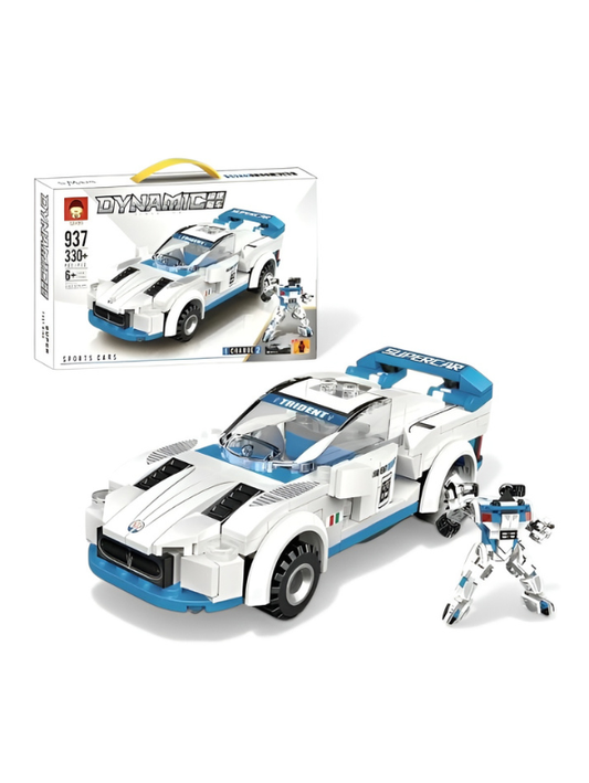 Dynamic Sensation 2-in-1 Transforming Supercar Building Blocks Set – 330+ Pieces White Sports Car to Robot Action Figure – STEM Construction Toy for Kids Ages 6+ MD2791