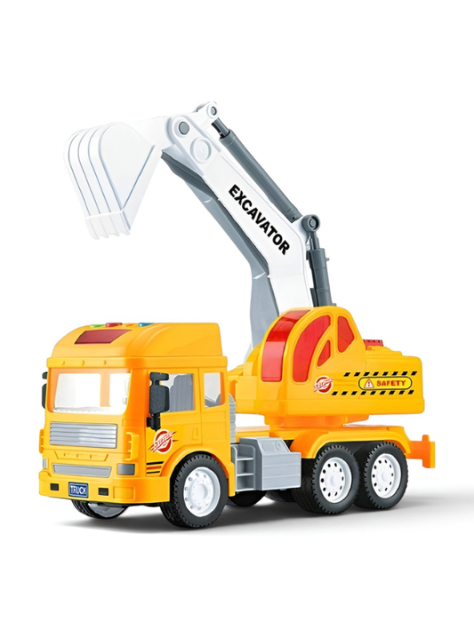 Interactive Kids’ Excavator Construction Truck Toy with Music-Synced Lights, Realistic Sound Effects & Movable Digger Arm – Educational Yellow & White Playset for Toddlers and Children TV4926
