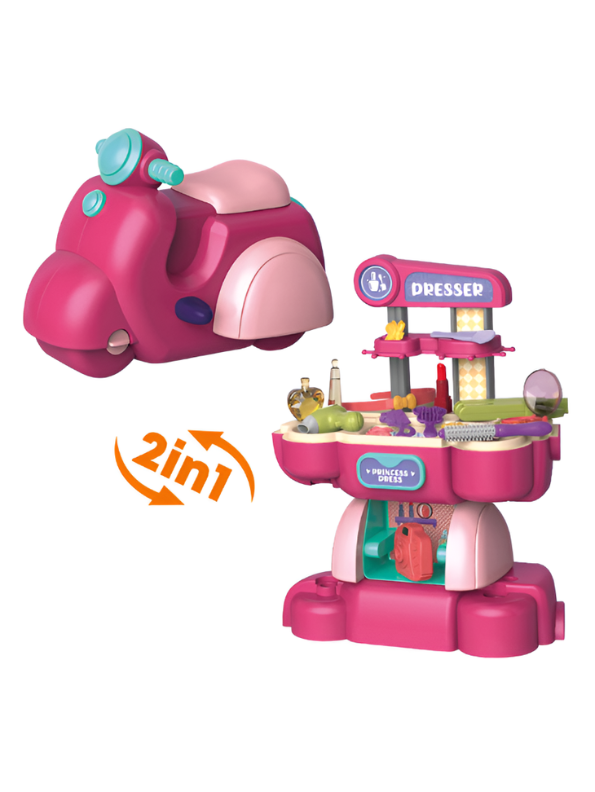 2-in-1 DIY Motorbike and Princess Dresser Toy Set for Kids – 40-Piece Creative Playset TV6028