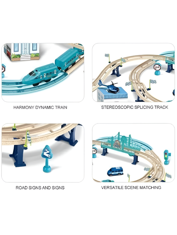 Electric City Electric Train Track Set for Kids – 74-Piece High-Speed Multi-Level Rail Playset with Bridges, Tunnel & Police Vehicle Accessories | Educational STEM Building Toy MD17