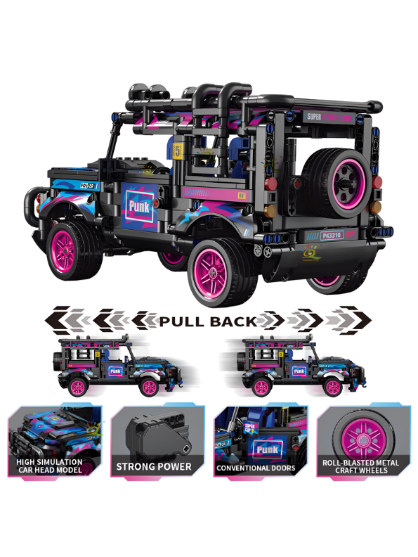 Cyberpunk Off-Road SUV Building Block Set – 910 Pieces, Pull-Back Action Toy Vehicle for Kids & Adults, Futuristic DIY Construction Kit with High-Performance Design TV6704