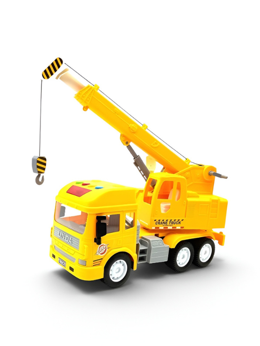 Friction-Powered Yellow Crane Truck Toy for Toddlers with 360° Rotating Base, Adjustable Boom Arm, Realistic Lights & Sound Effects – Educational Construction Vehicle Gift for Kids TV4925