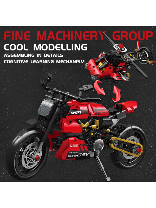 497-Piece 2-in-1 Technic Sport Motorcycle & Helicopter Building Block Set TV6345