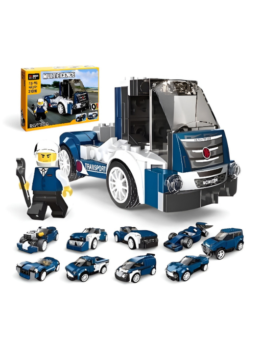 10-in-1 Super Racing Building Bricks Set - 216+ Pcs STEM Construction Toy - Transformable Truck, Race Cars, and Hot Rod Models with Minifigure for Kids TV5049
