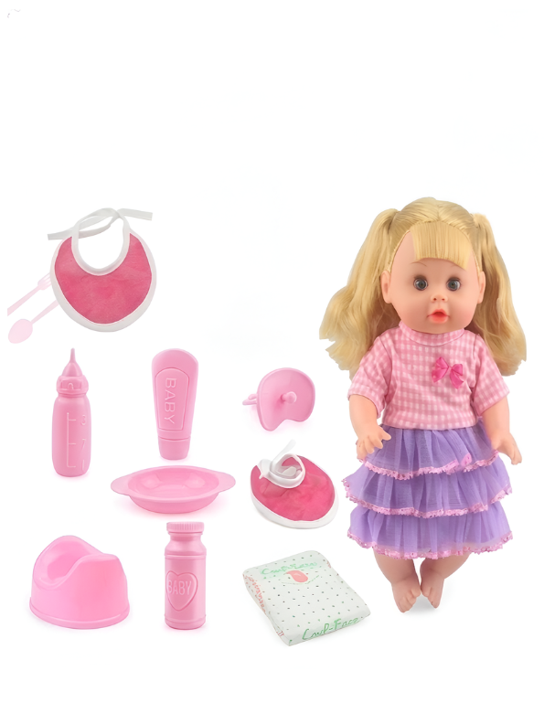 Sweet Baby Interactive Doll Playset with 10 Accessories – Blonde Hair Baby Doll, Realistic Pretend Play Toy for Toddlers and Girls Ages 3+ MD2922
