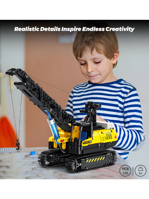 Hydraulic Crane Building Toy – 528 Pcs Realistic Engineering Model Kit with 360° Rotation & Functional Boom for Kids Ages 6+ TV6960.