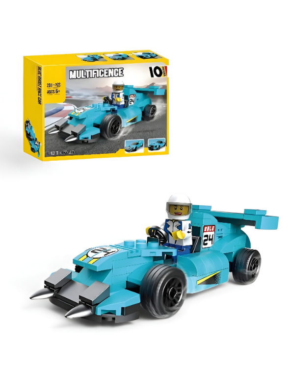 Multificence 10-in-1 Blue Ghost Race Car Building Set – 201+ Pieces STEM Construction Toy, Transformable Model Kit for Kids, Creative DIY Engineering Blocks for Ages 6+ TV6672