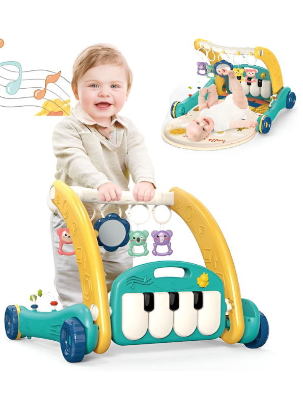 2-in-1 Baby Musical Play Gym & Activity Walker – Sit-to-Stand Learning Center with Interactive Piano, Soft Padded Play Mat, and Hanging Sensory Toys for Infants & Toddlers MD1536