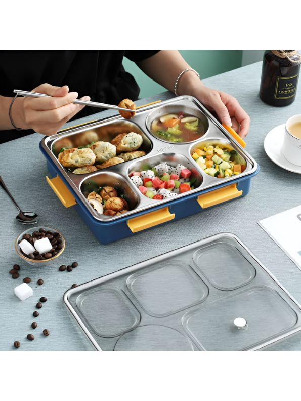 Premium Stainless Steel Divided Lunch Box – Leak-Proof 5-Compartment Bento Meal Container for Adults and Kids TV3600