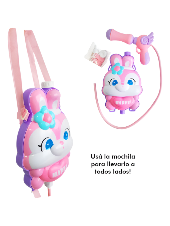 Large Capacity Pink Bunny Backpack Water Gun for Kids – Cute Rabbit Summer Soaker Toy with Adjustable Straps, Long-Range Pull-Out Squirt Gun for Outdoor Play Girls & Boys TV6609