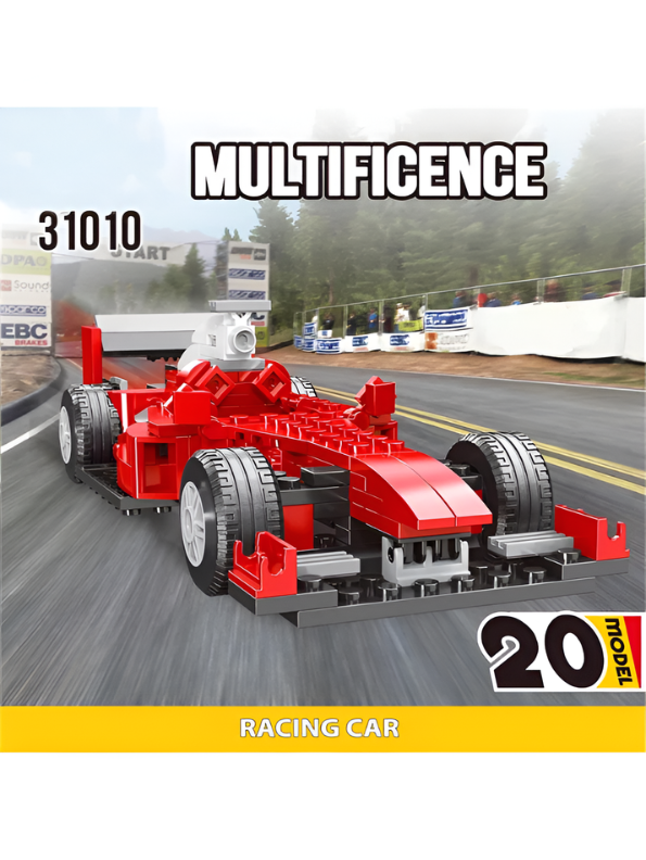 Multificence 20-in-1 Vintage Car Building Block Set (278 Pieces) – Red Retro Hot Rod DIY Construction Kit for Kids Ages 6+ | Creative STEM Educational Toy MD2139